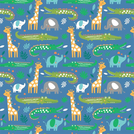 Zoo Animals Blue Cotton Flannel Fabric