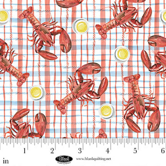Seaside Boil Lobster On Plaid Cotton Fabric