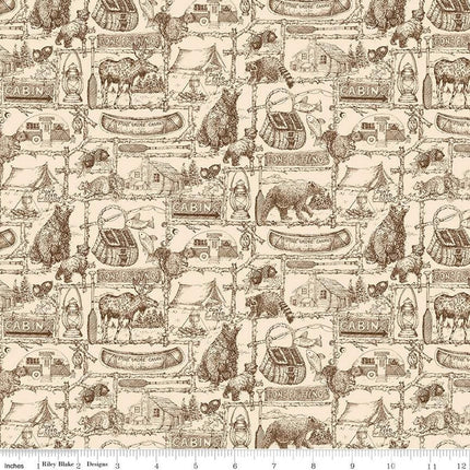 Pine Grove Outlines Putty Cotton Fabric