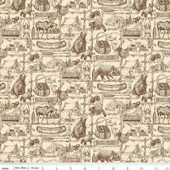 Pine Grove Outlines Putty Cotton Fabric