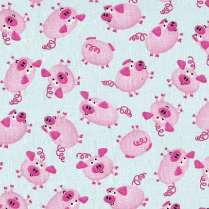 Kids are Alright Silly Pigs Aqua Cotton Fabric