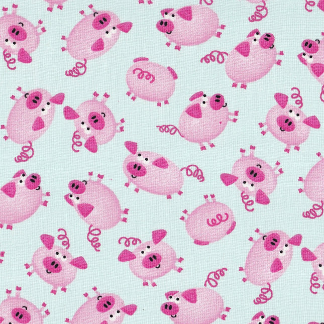 Kids are Alright Silly Pigs Aqua Cotton Fabric