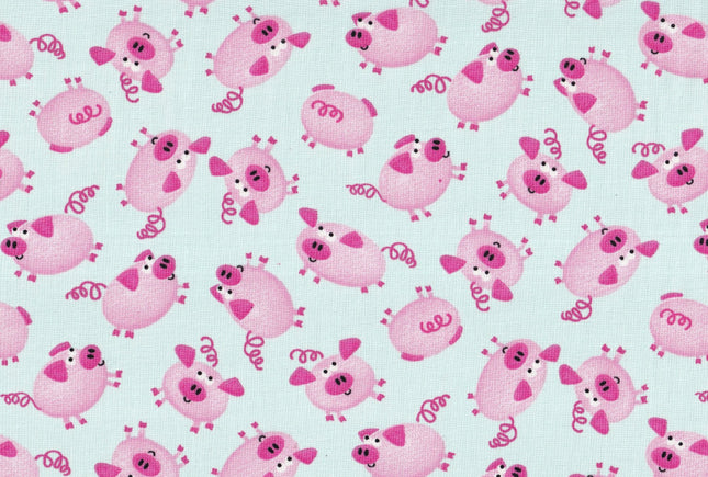 Kids are Alright Silly Pigs Aqua Cotton Fabric