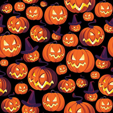 Pumpkin Light Allover - Black Cotton Fabric