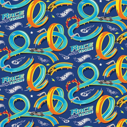 Hot Wheels Made to Race Track Navy Cotton Fabric