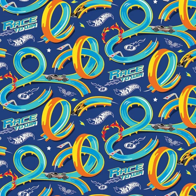 Hot Wheels Made to Race Track Navy Cotton Fabric