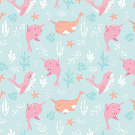 Under the Waves -Narwhal Flannel Fabric