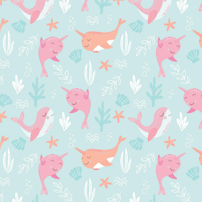 Under the Waves -Narwhal Flannel Fabric