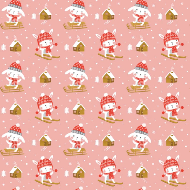 Snow Bunny Pink Flannel Fabric