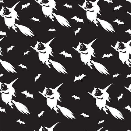 Witch Cat Flight Allover - Black Cotton Fabric
