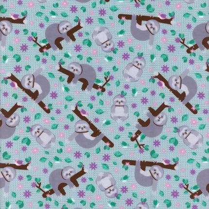 Sleepy Sloth - Moss Flannel Fabric