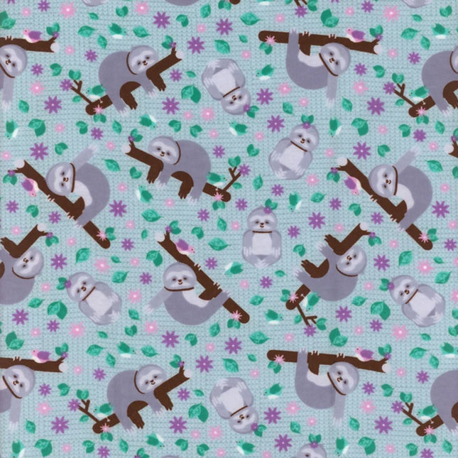 Sleepy Sloth - Moss Flannel Fabric