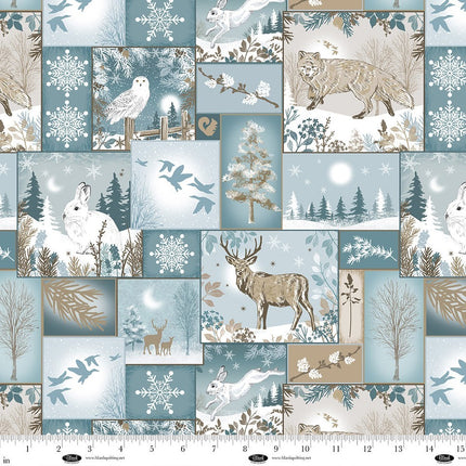 Winter Whispers Patched Light Blue Cotton Fabric