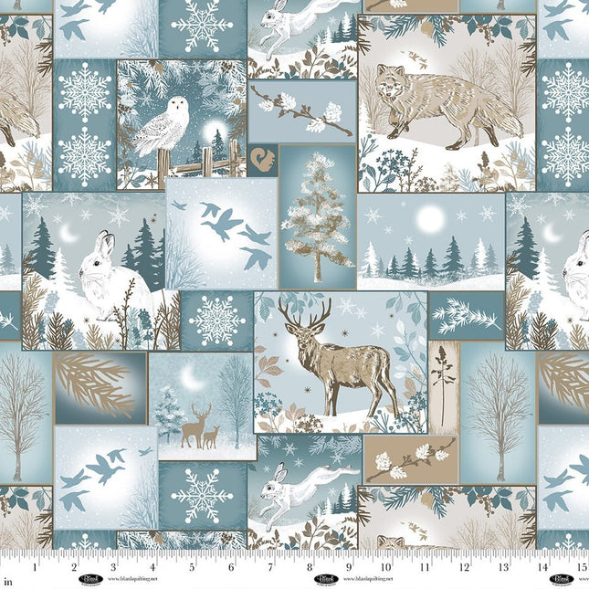 Winter Whispers Patched Light Blue Cotton Fabric