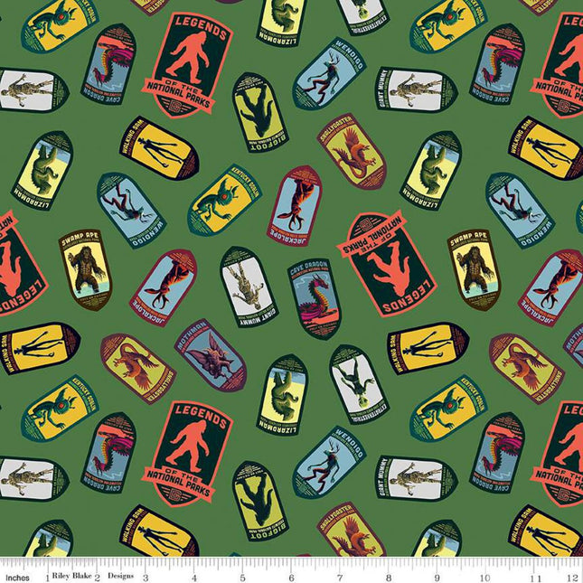 Legends of the National Parks Emblem Toss Green Cotton Fabric
