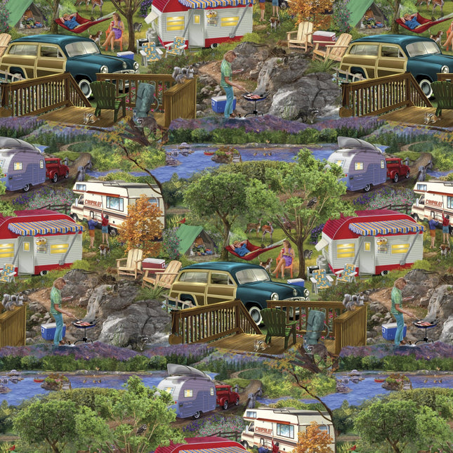Curtain Valance - Mountain Camper Allover Print Cotton