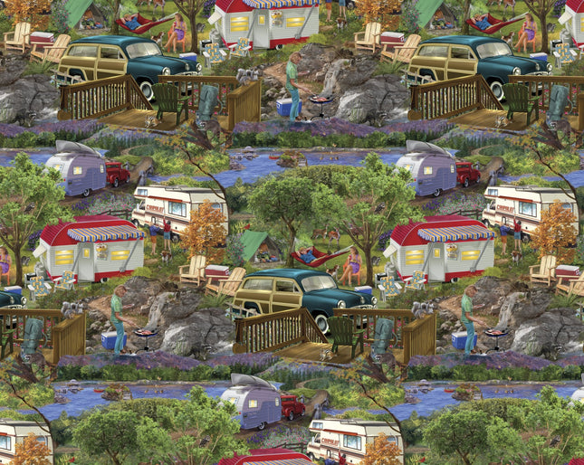 Mountain Camper Allover Print Cotton Fabric