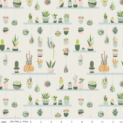 Arid Oasis Cactus Off White Cotton Fabric