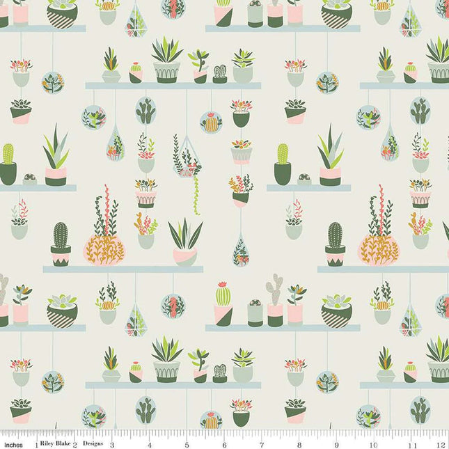Arid Oasis Cactus Off White Cotton Fabric
