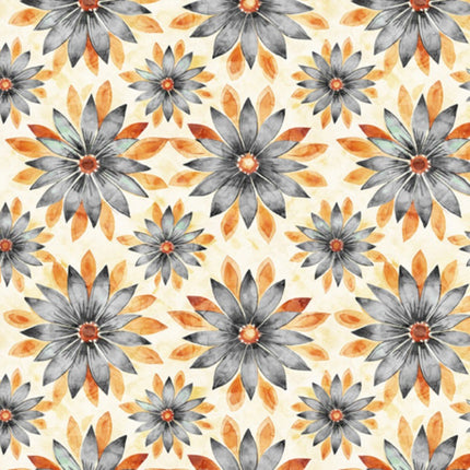 Midnight Bloom Geo Floral Gray Cotton Fabric
