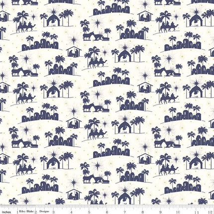 Come Let Us Adore Him Silhouettes Cloud Cotton Fabric