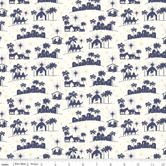 Come Let Us Adore Him Silhouettes Cloud Cotton Fabric