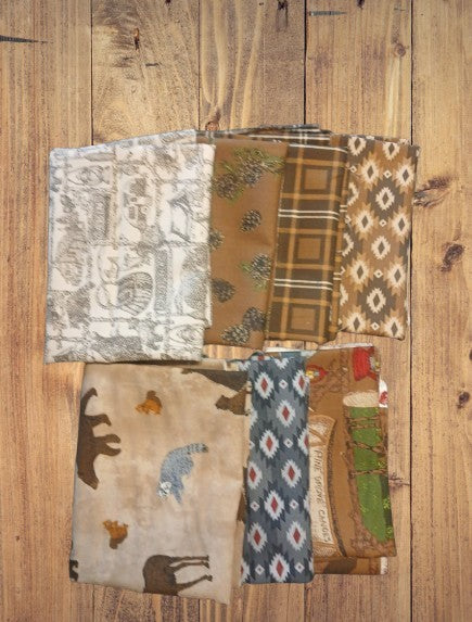 7 Fat Quarters - Assorted Pine Grove Brown Wildlife Fat Quarter Bundle