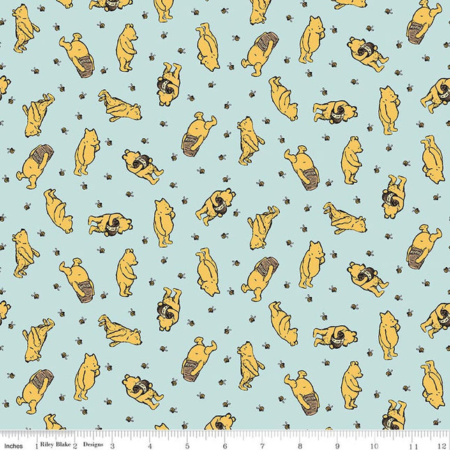 Flannel Winnie the Pooh Toss Blue Fabric