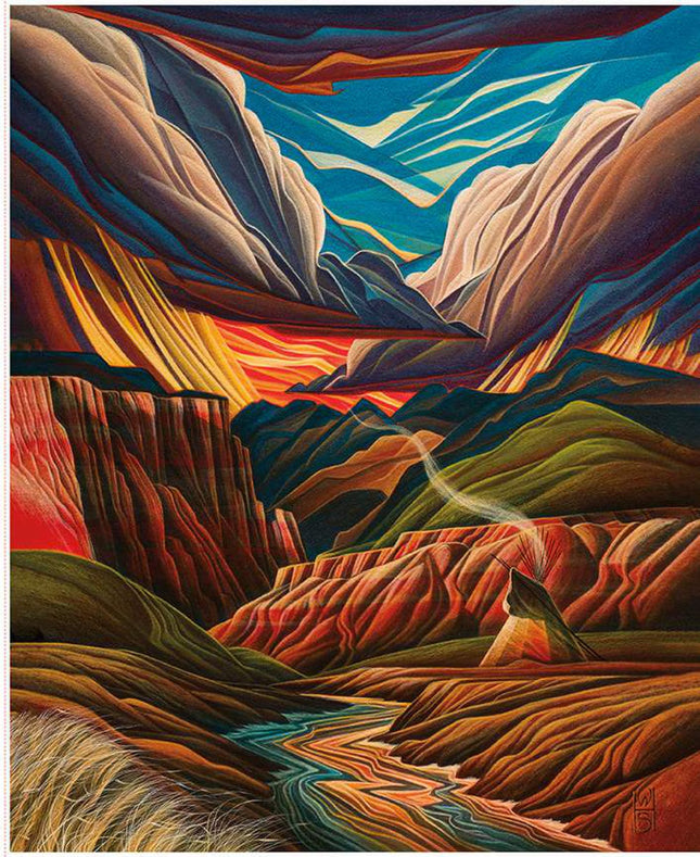Western Reflections Riverside Encampment Panel Cotton Fabric