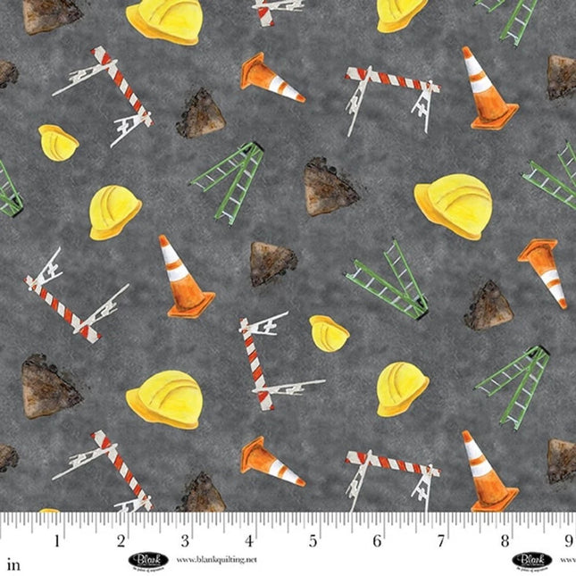 Curtain Valance - Let's Get Building Construction Hat, Traffic Cones, Ladders Cotton