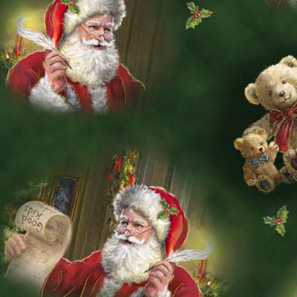 Checking it Twice Santa and Teddy Bears Forest Cotton Fabric