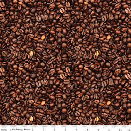 Coffee Time Coffee Beans Brown Cotton Fabric