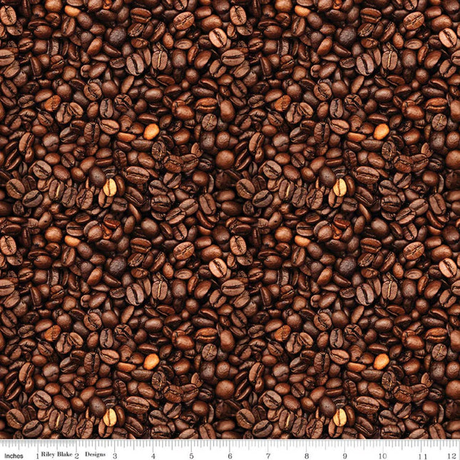 Coffee Time Coffee Beans Brown Cotton Fabric
