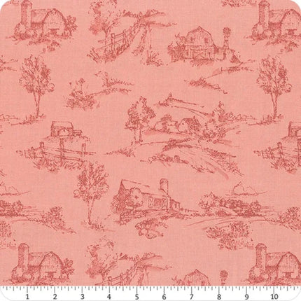 Countryside Scenery Coral Cotton Fabric