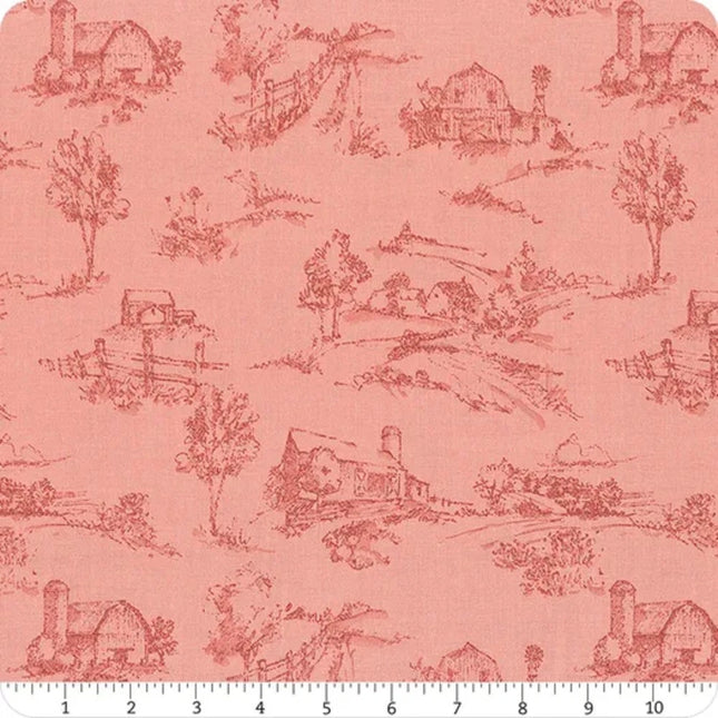 Countryside Scenery Coral Cotton Fabric