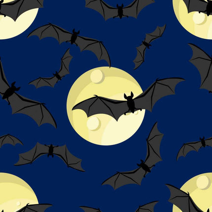 Bat Moon Allover - Blue Cotton Fabric