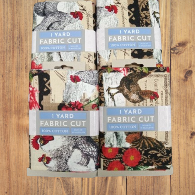 Roosters Cotton - 1 Yard Precut Pack of 4