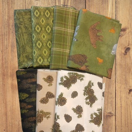 7 Fat Quarters - Assorted Pine Grove Green Wildlife Fat Quarter Bundle