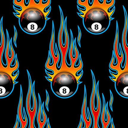 Fire Ball Eight Ball Pool Cotton Fabric