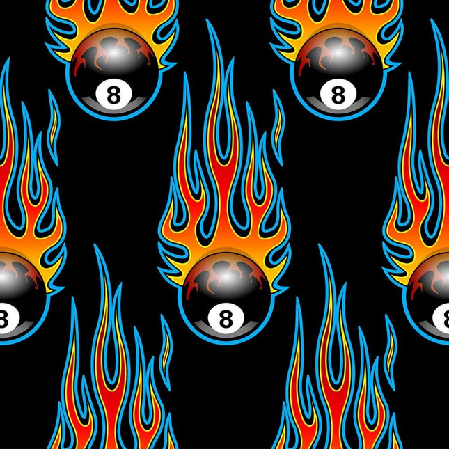 Fire Ball Eight Ball Pool Cotton Fabric