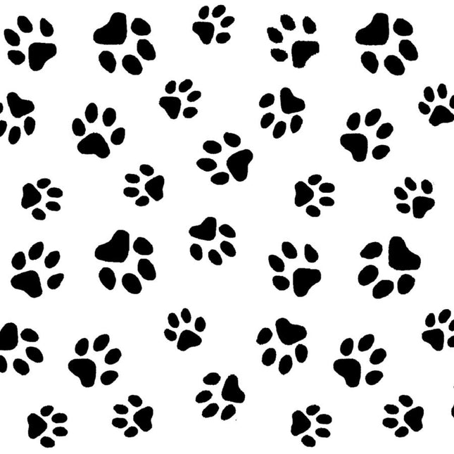 Paw Prints Black White Flannel Fabric