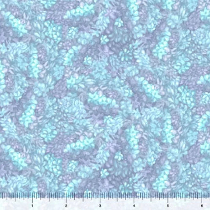 Mystical Unicorn Floral Texture Blue Cotton Fabric