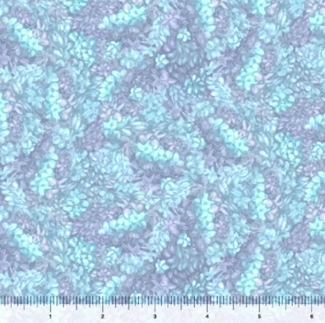Mystical Unicorn Floral Texture Blue Cotton Fabric