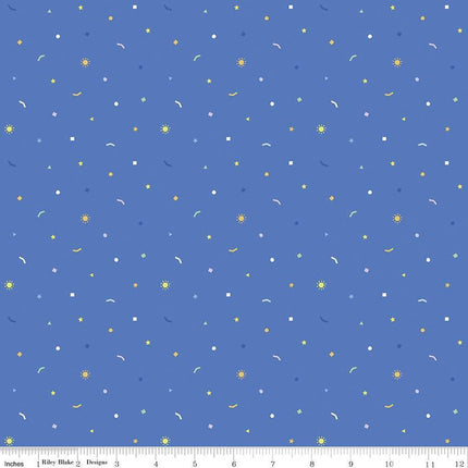 New Box of Crayons Confetti Blue Cotton Fabric