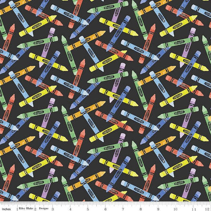 New Box of Crayons Crayon Toss Black Cotton Fabric