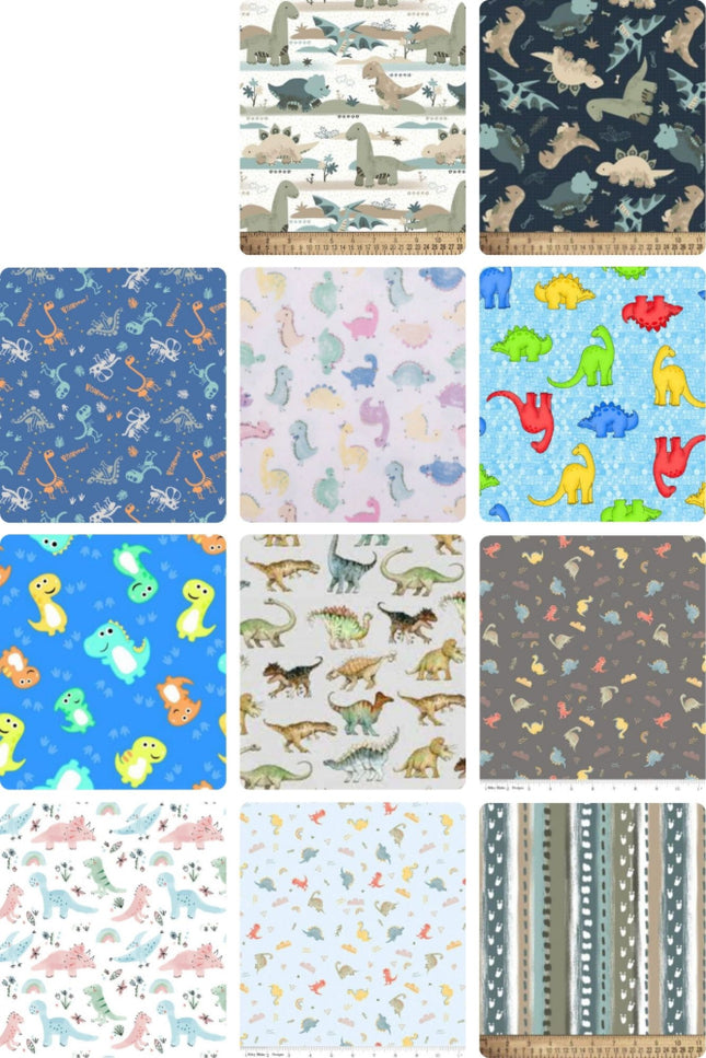4 Fat Quarters - Assorted Dinosaur Flannel Fat Quarter Bundle
