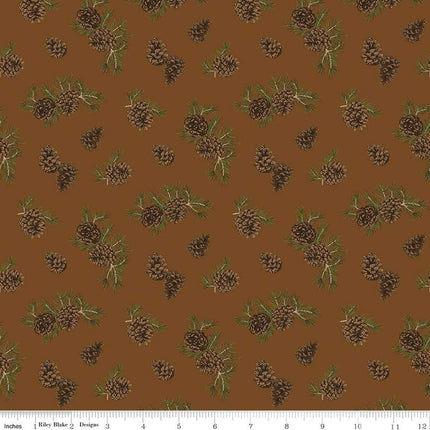 Pine Grove Pinecones Brown Cotton Fabric