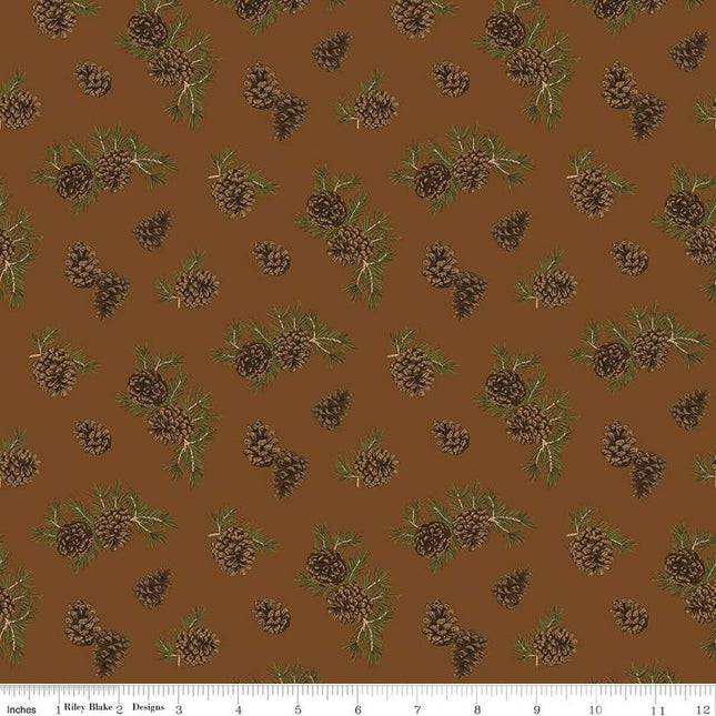 Pine Grove Pinecones Brown Cotton Fabric