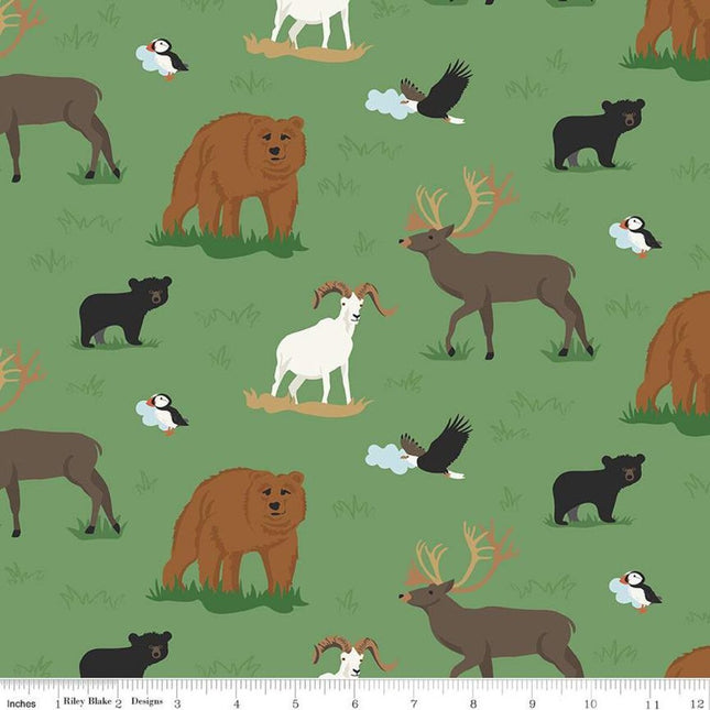 Alaska Widlife Green Cotton Fabric