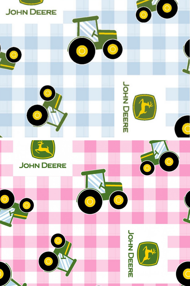 2 Half Yards - John Deere Nursery Pink and Blue Plaid Half Yard Bundle